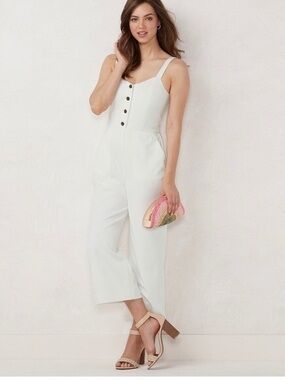 Lauren Conrad White Cropped Jumpsuit with functional buttons and pockets